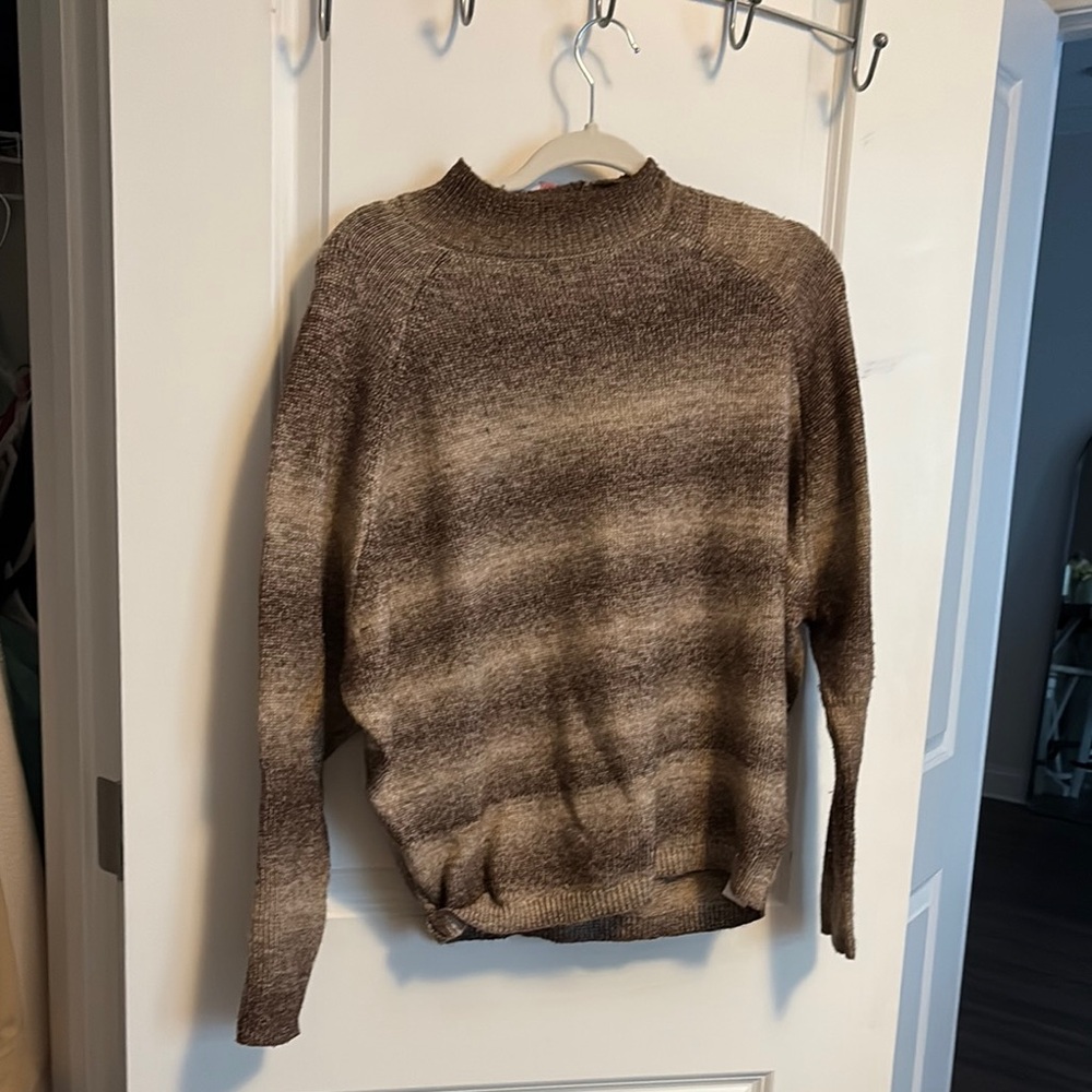 Rachel Zoe Brown Crew Neck Sweater with Variegated Stripes